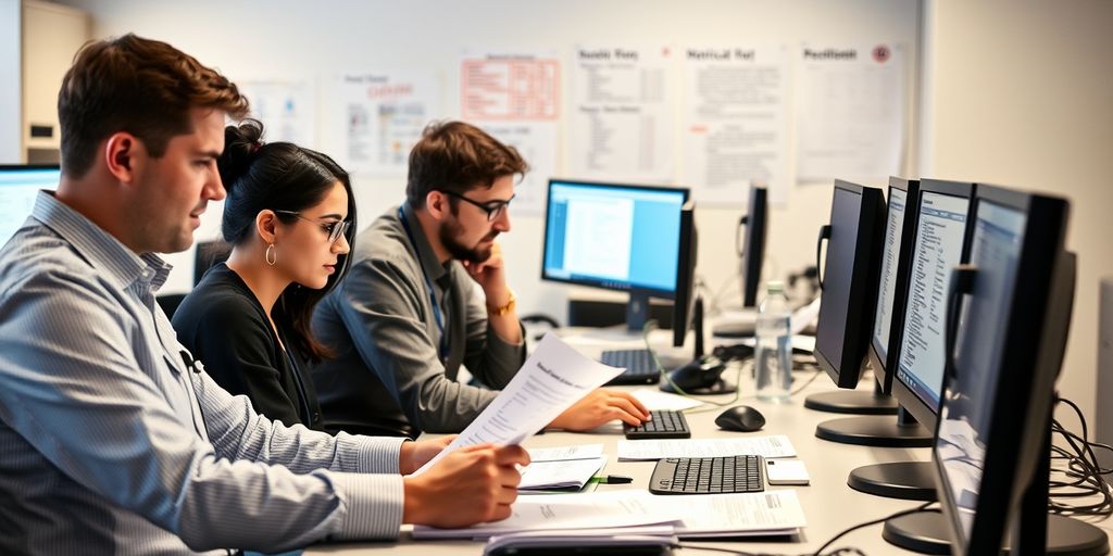 Medical coders working in an office