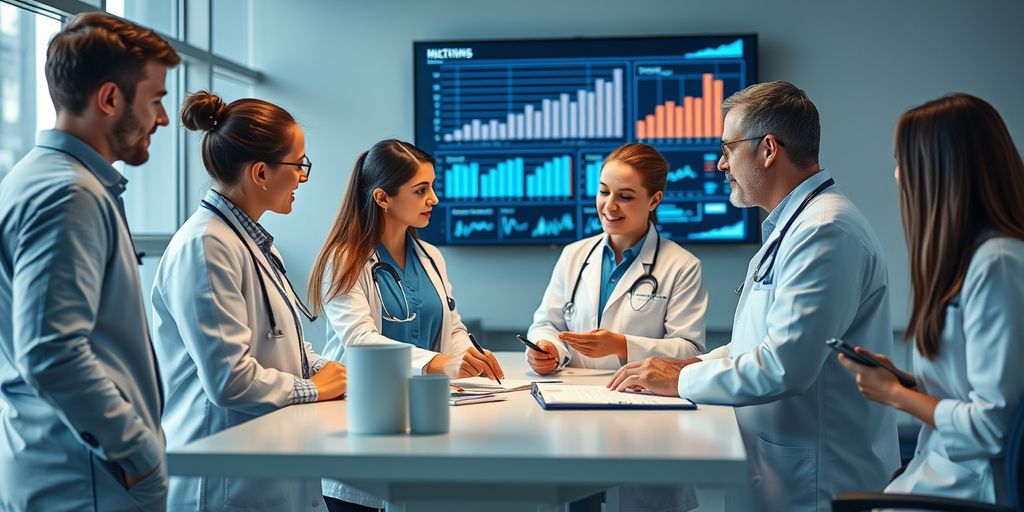 Healthcare team collaborating in office