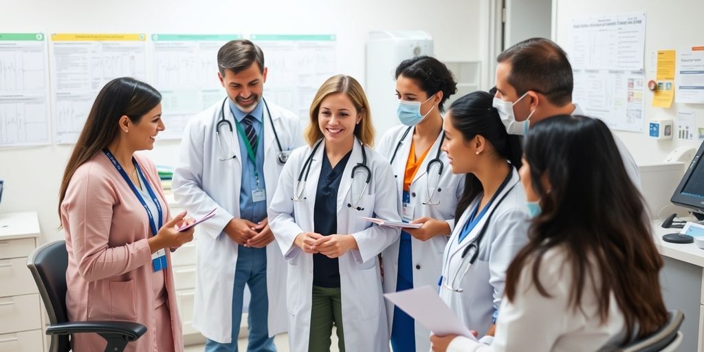 Healthcare team collaborating in a modern office