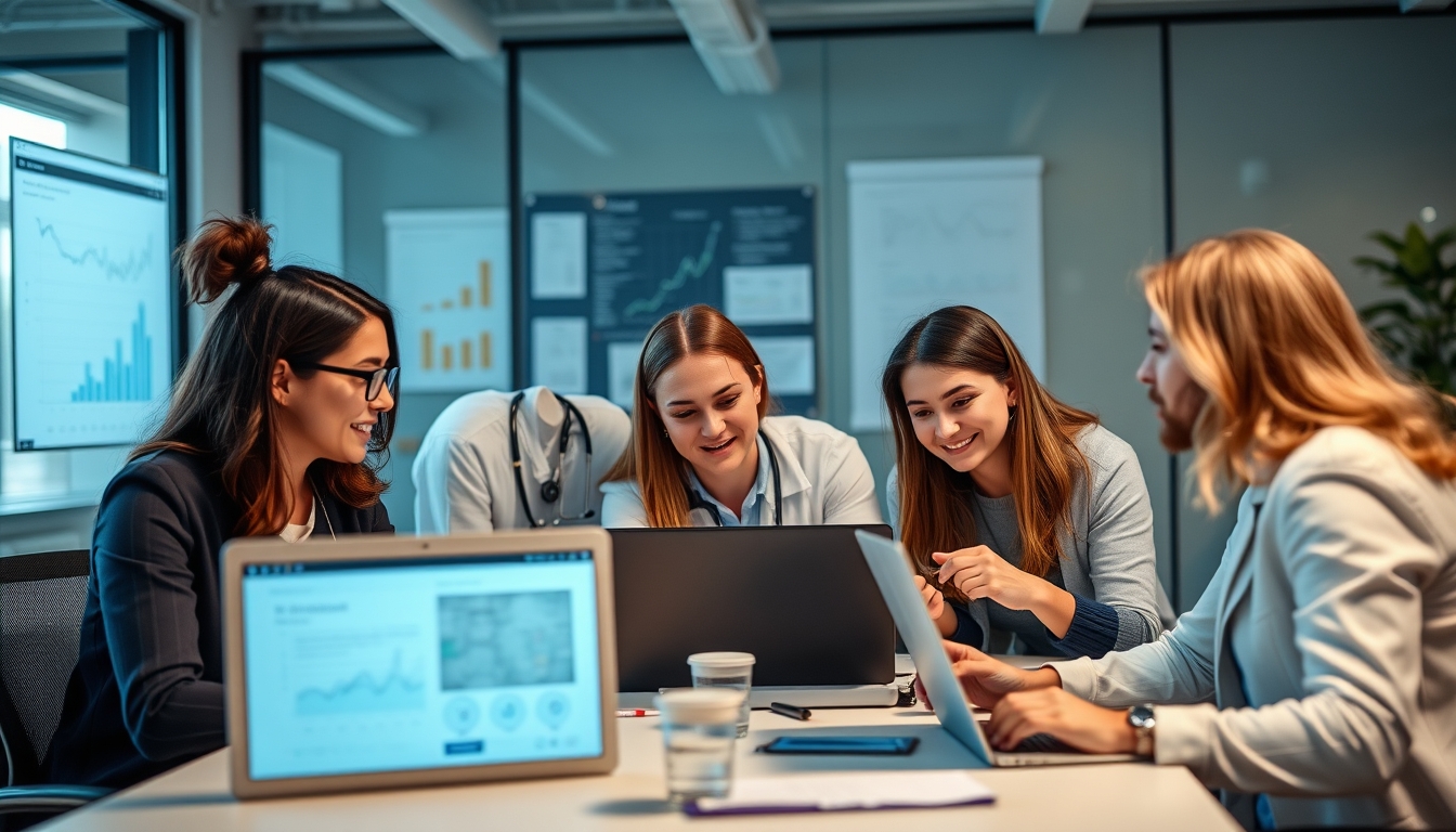 Healthcare team discussing prior authorization in a modern office.