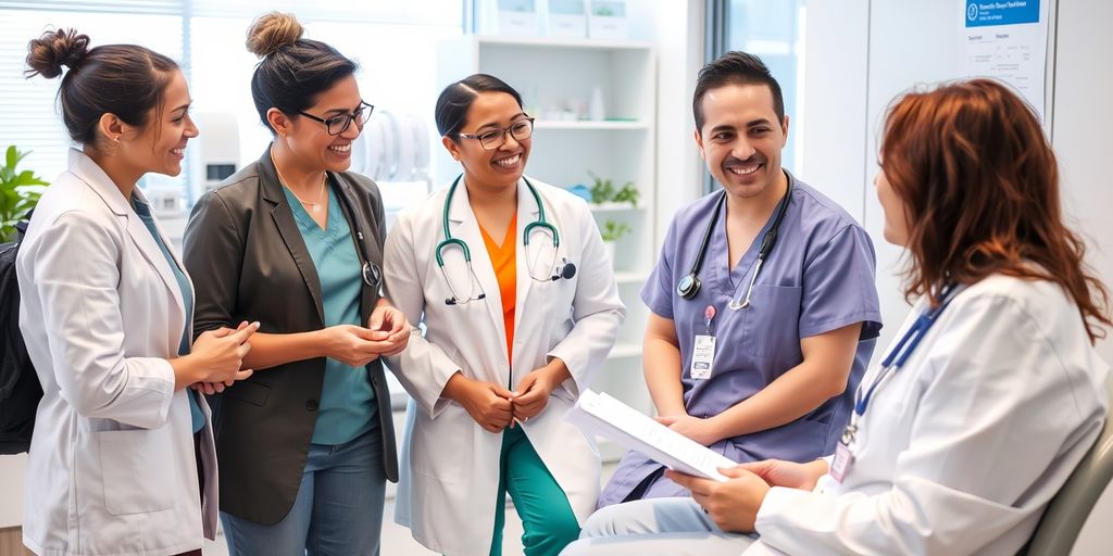 Healthcare team discussing with a patient