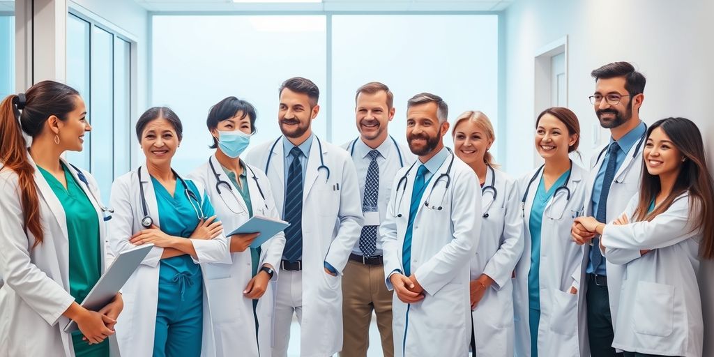 Healthcare professionals collaborating in an office