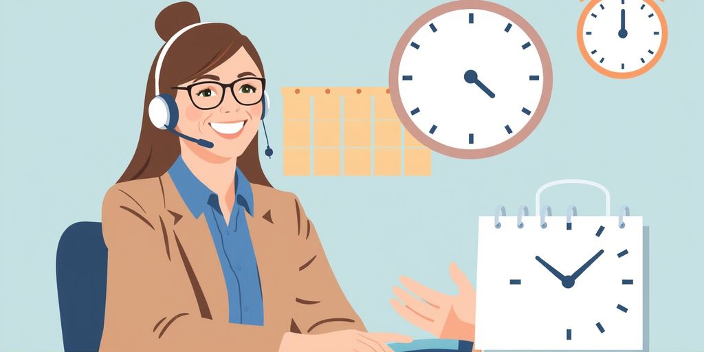 Customer service rep with calendar and clock