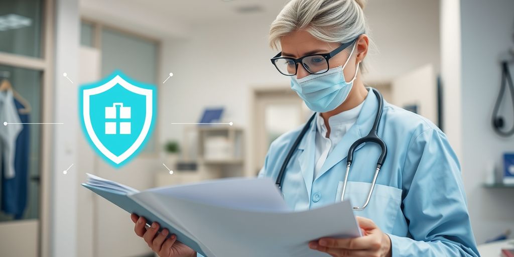 Healthcare professional with data protection shield