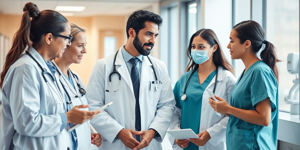 Healthcare professionals collaborating in a hospital