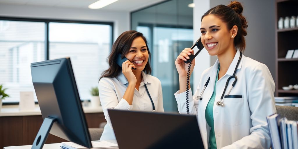 Receptionist on phone in medical office