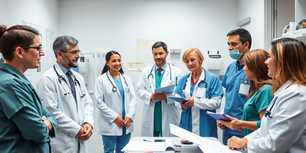 Healthcare team collaborating in a medical office