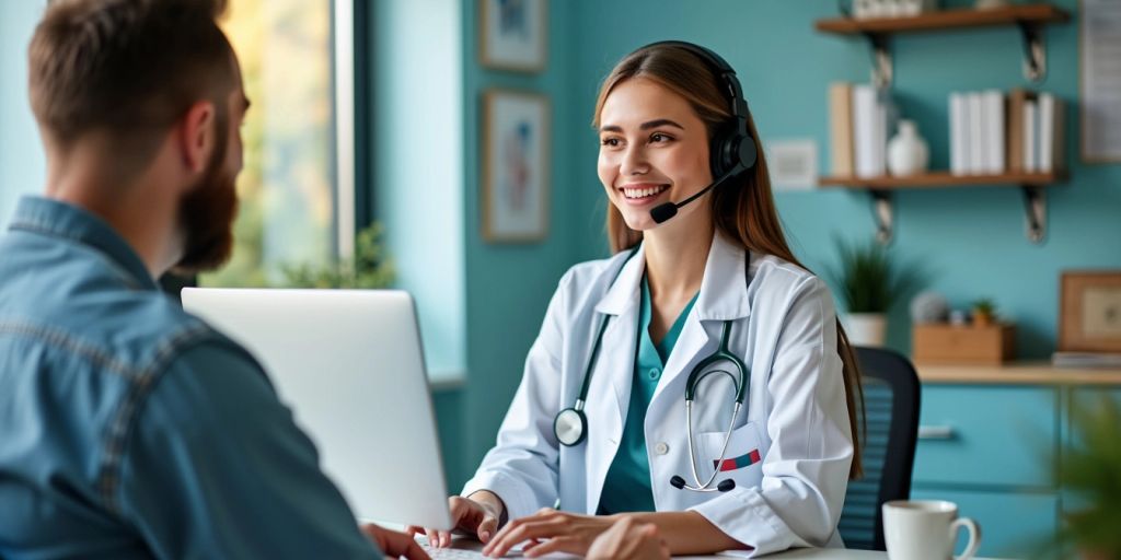 Virtual medical receptionist assisting a patient online.