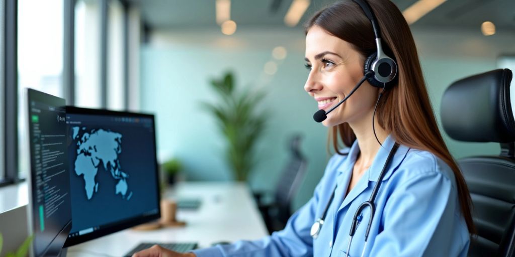 Virtual medical assistant working in a modern office.