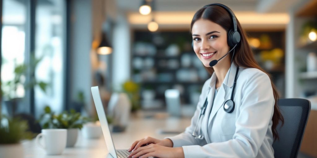 Virtual receptionist assisting in a medical office setting.